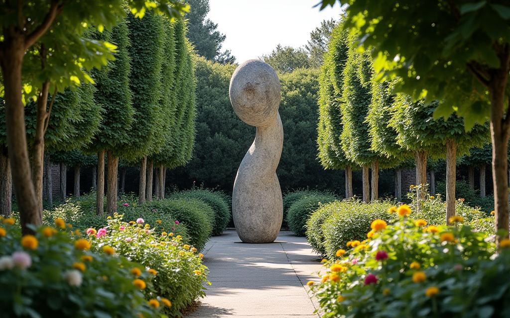 Moderne Skulptur in einem malerischen Museumsgarten